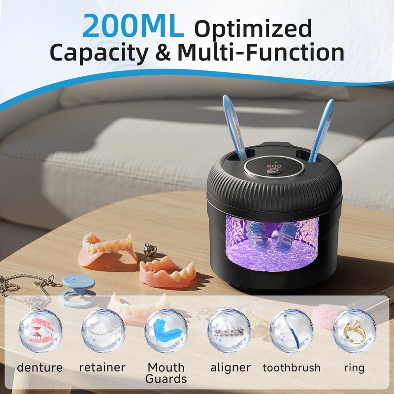 Ultrasonic Retainer Cleaner Machine, 45kHz Dental 4.33x4.33x3.82 Inch, black gallery