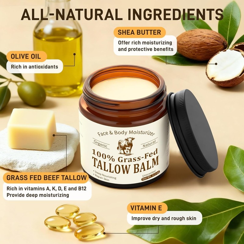 Beef Tallow for Skin & Face, Organic Grass Fed Beef Tallow Balm, Unscented Natur gallery