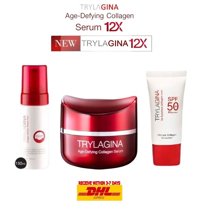 TRYLAGINA Age-Defying Collagen Serum 12X 30g.+Mousse Foam+Sunscreen SPF50+PA++++