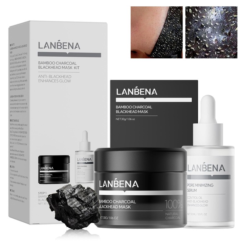 LANBENA 3-in-1 Blackhead Removal Set – Bamboo Charcoal Pore Strips 30g Pore