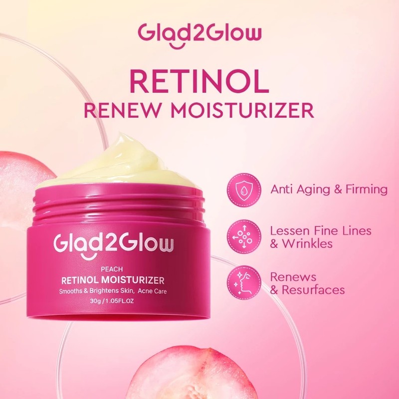 Glad2Glow Peach Retinol Moisturizer Smooth Acne Scar Prone Skin Night Cream 30g gallery