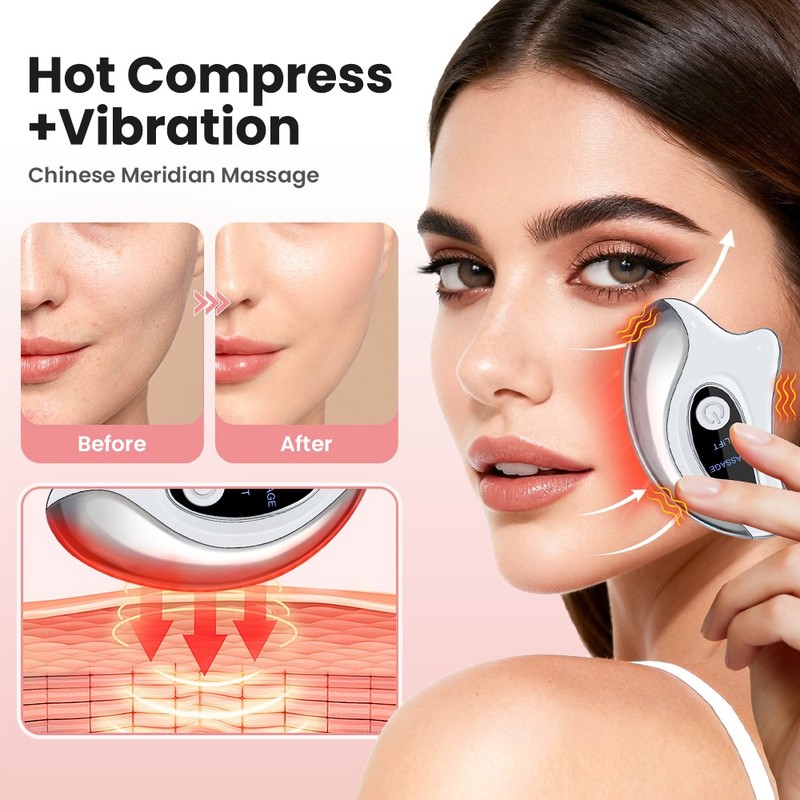 Electric Red Blue Light Gua Sha Facial Tool W/ Heated Vibration Facial Massager