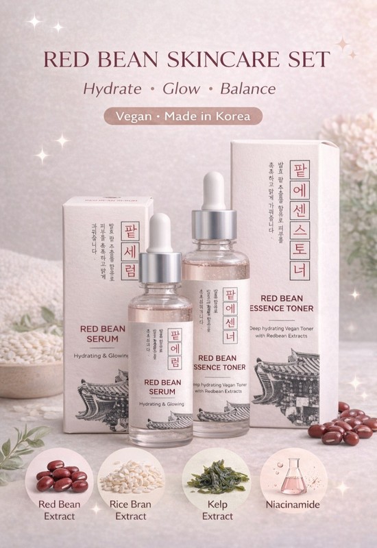 Red Bean Skincare Set, Vegan Korean Beauty Serum + Essence Toner | Made in Korea gallery