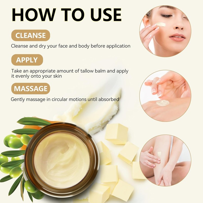 Beef Tallow for Skin & Face, Organic Grass Fed Beef Tallow Balm, Unscented Natur gallery