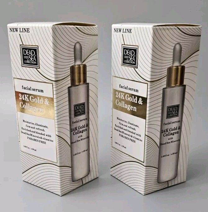 Dead Sea Minerals 24K Gold & Collagen Facial Serum Moisturizing 1.69 oz LOT OF 2