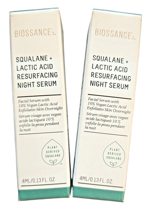 2x BIOSSANCE Squalane Lactic Acid Resurfacing Night Serum .34oz Each Travel *AA