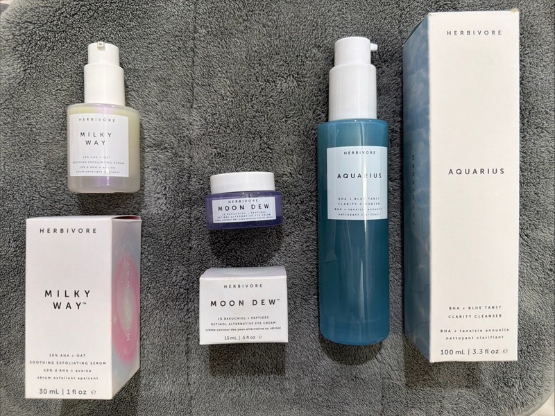 Herbivore Aquarius Cleanser Milky Way Exfoliating Serum Moon Dew Eye Cream Lot