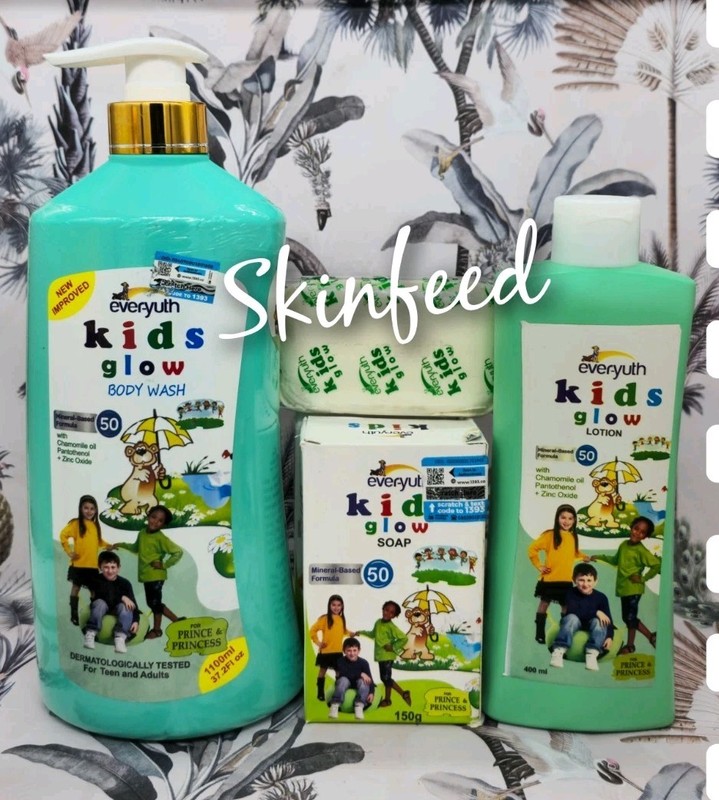 EVER-YUTH Kids & Teens Natural Skin Glow Fairness Lotion, Shower Gel & Soap X1