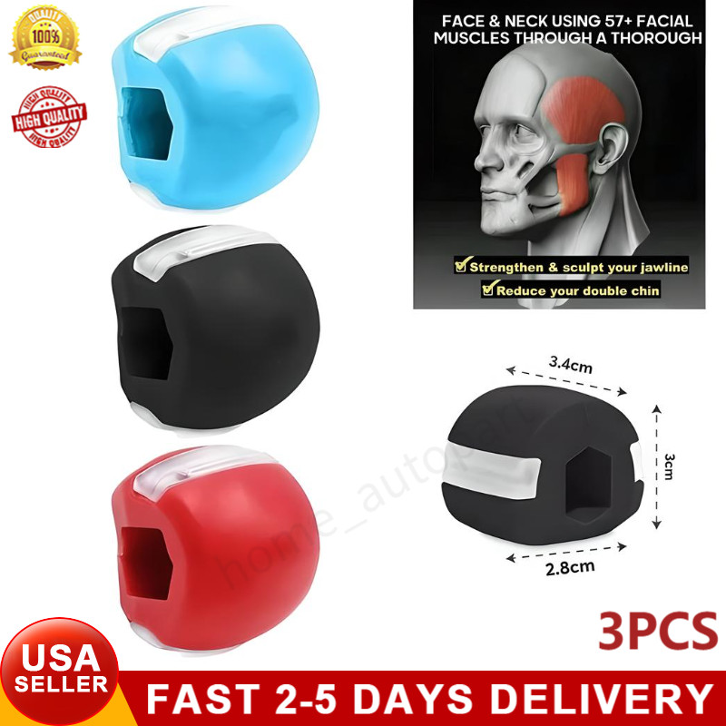 3PCS Jawline Exerciser Mouth Exercise Fitness Ball Neck Face Jaw Trainer Toning