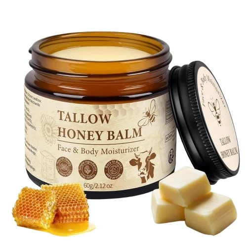 Tallow and Honey Balm for Face, Beef Tallow for Skin, Grass-Fed Beef Tallow & Ra