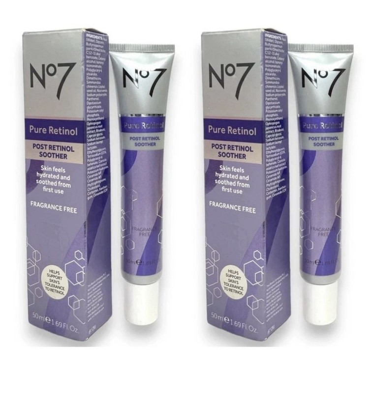 Lot of (2) No7 Pure Retinol Post Retinol Smoother, 1.69 fl oz (Each Tube)