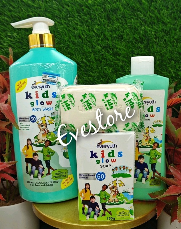 EVER-YUTH Kids & Teens Natural Skin Glow Fairness Lotion, Shower Gel & Soap X1