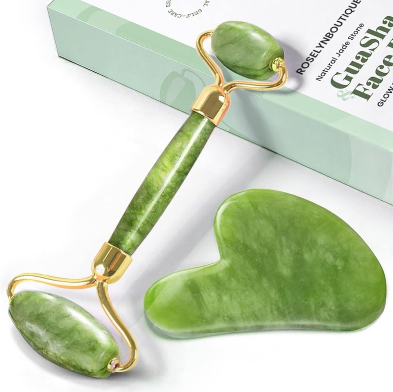 Jade Roller Face Scraper – Facial Wrinkle Therapy Neck Face Eyes – Gua Sha Tool