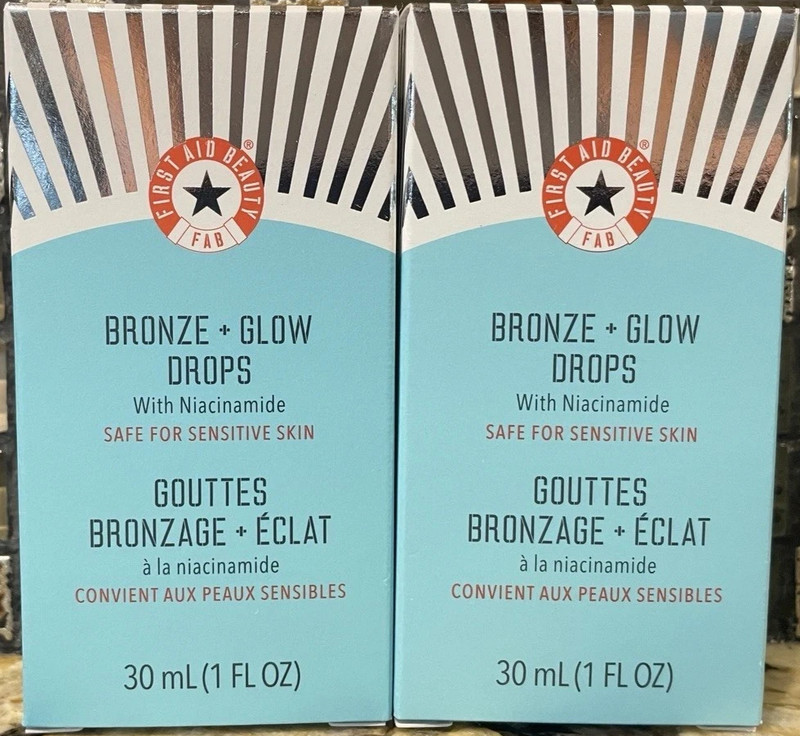 2 Pack First Aid Beauty BRONZE GLOW DROPS Niacinamide Serum Blurs Pores 1oz each