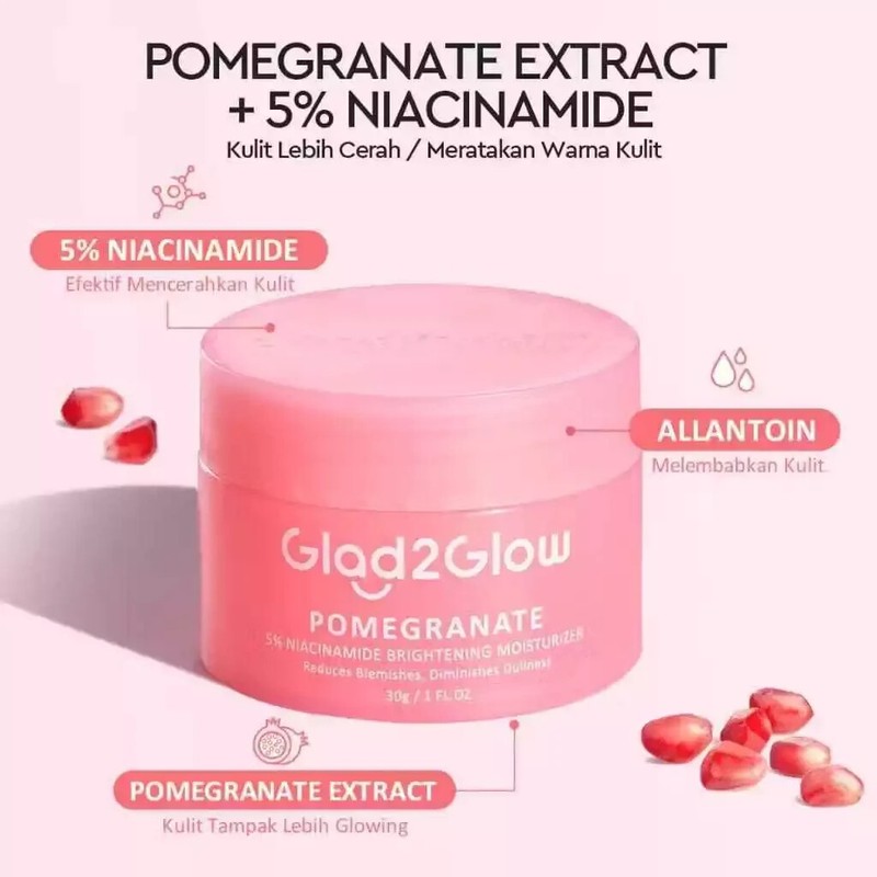 Glad2glow Pomegranate 5% Niacinamide Brightening Moisturizer 30g Day Night Cream gallery