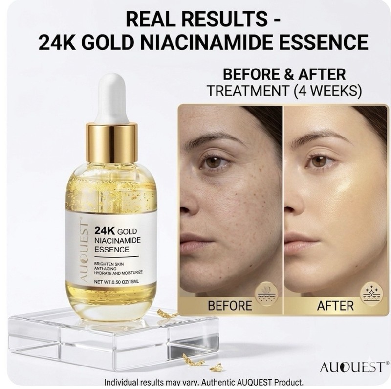 24K Gold Niacinamide Essence Anti-Aging Serum Vitamin C Hyaluronic Acid Collagen