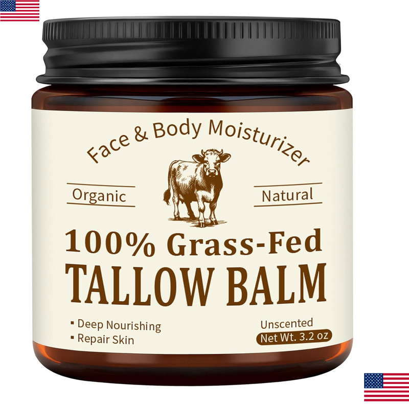 Beef Tallow for Skin & Face, Organic Grass Fed Beef Tallow Balm, Unscented USA