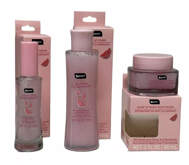 B•PURE “Glow Up” Watermelon Toner, Serum & Night Moisturizer - NIB - Fast + Gift gallery