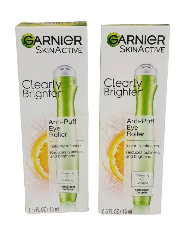 2 Garnier Clearly Brighter Under Eye Cream Roller Caffeine Mint Vitamin C, 2 Ct