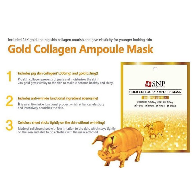SNP Gold Collagen Ampoule Mask 5+5 Sheets 0.84 fl oz Each Anti Aging gallery