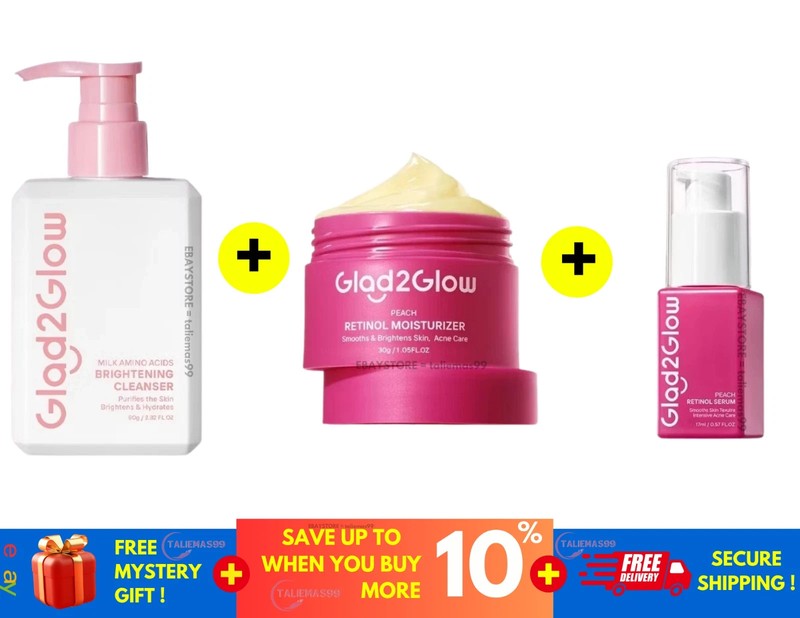 Glad2Glow 3 In1 Skincare Set Cleanser+Moisturizer+Serum face wash Anti-Aging Set