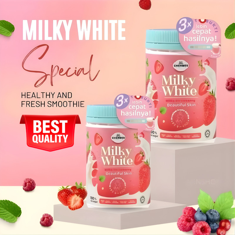Chermes Milky White Strawberry Powder 500g Beverage Mix by KColly