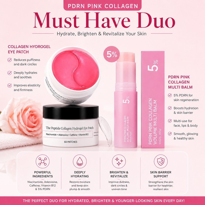PDRN Pink Collagen Glow Duo Set – Multi Balm Stick & Hydrogel Eye Patches gallery