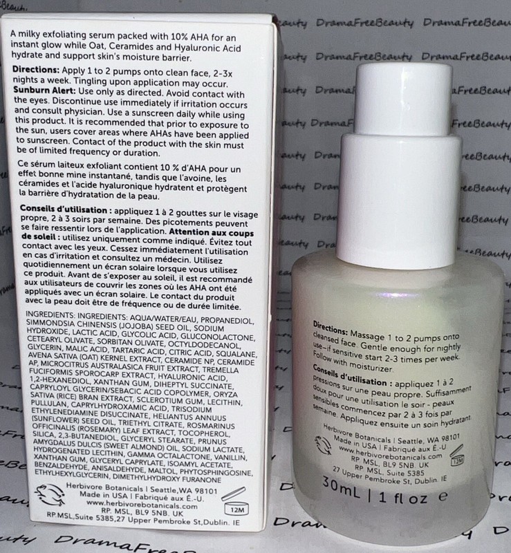 Herbivore Milky Way 10% AHA + Oat Soothing Exfoliating Serum 30ml./1fl.oz. BNIB gallery