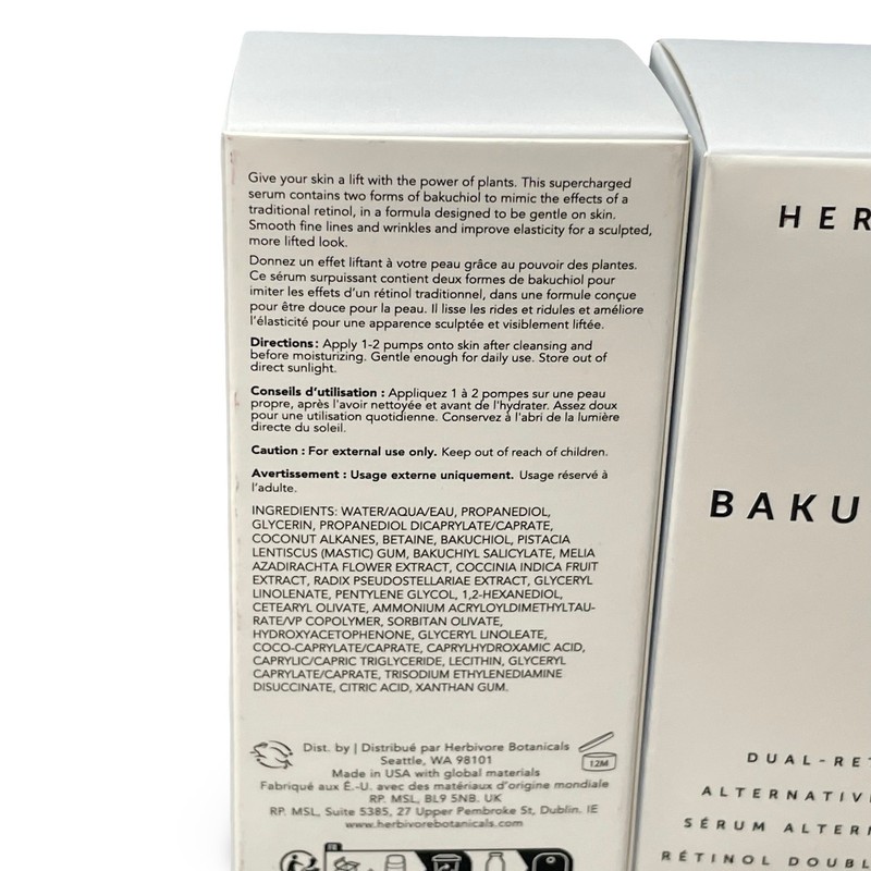 Herbivore Bakuchiol Retinol Alternative Smoothing Serum 1 oz 30 ml Lot x2 New gallery