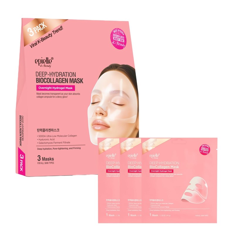 Deep Hydration BioCollagen Mask 3 Count, Overnight Hydrogel Facial Mask with …