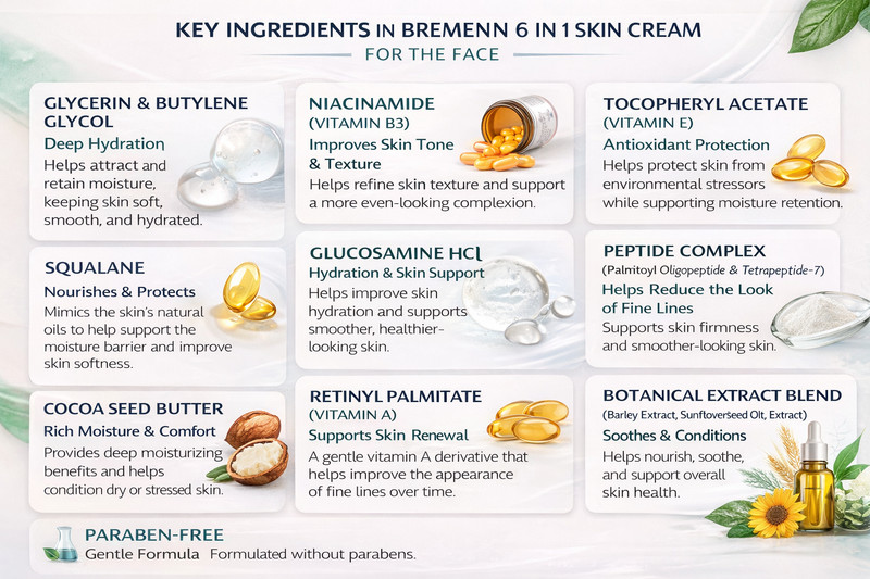 Bremenn 6 in 1 Skin Cream for Face 1.3 oz Anti-Aging Wrinkle Firming NEW Boxed gallery