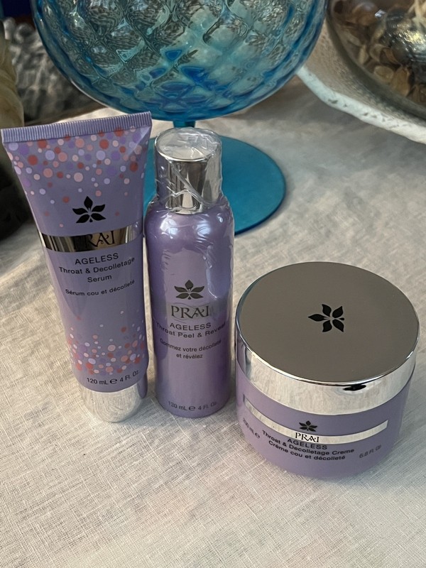 Lot of 3 Prai Beauty Ageless Throat & Decolletage Creme, Serum, and Throat Peel