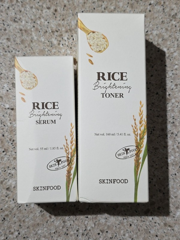 SKINFOOD Rice Brightening Serum & Toner Set New In Box 55ml/160ml Vegan Skincare