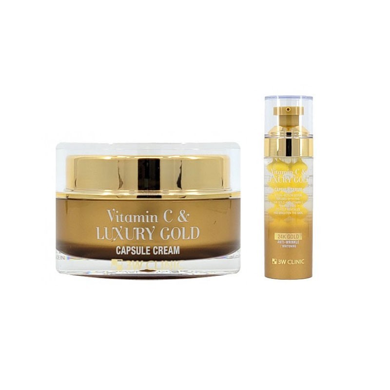 3W CLINIC Vitamin C & Luxury Gold Capsule Cream & Serum Set K-Beauty