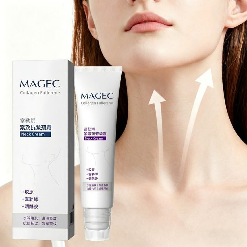 Magec Collagen Fullerene Neck Cream Firming Tightening with Roller gallery