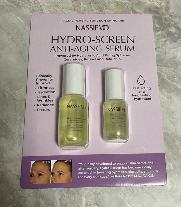 NEW NASSIF MD HYDRO-SCREEN ANTI-AGING SERUM -2 BOTTLES ( 2 Oz and 1.0 Oz.)