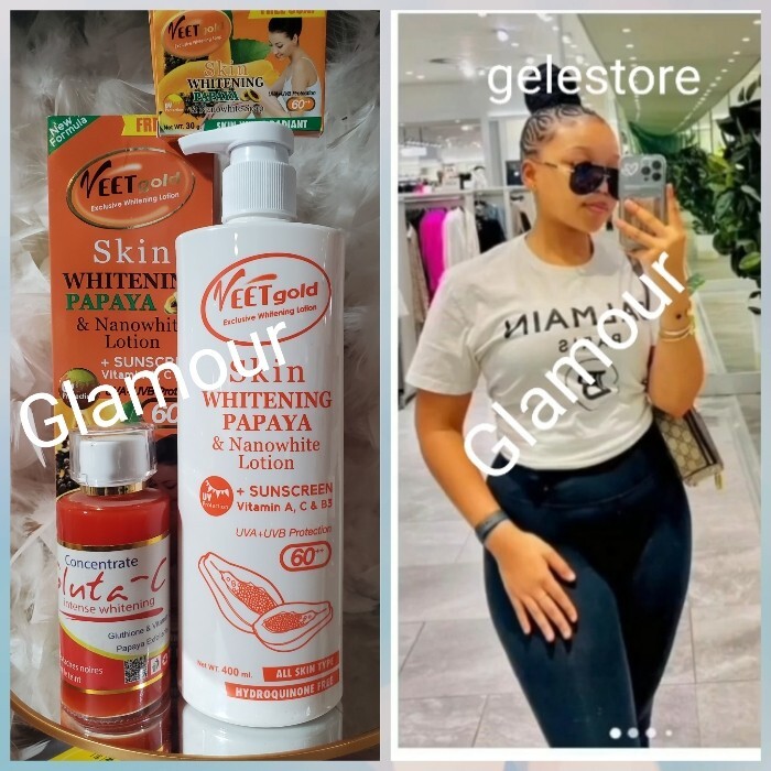 2pc. Veetgold papaya body lotion & serum. Free soap. Spf 60👌 super ecclaircissa