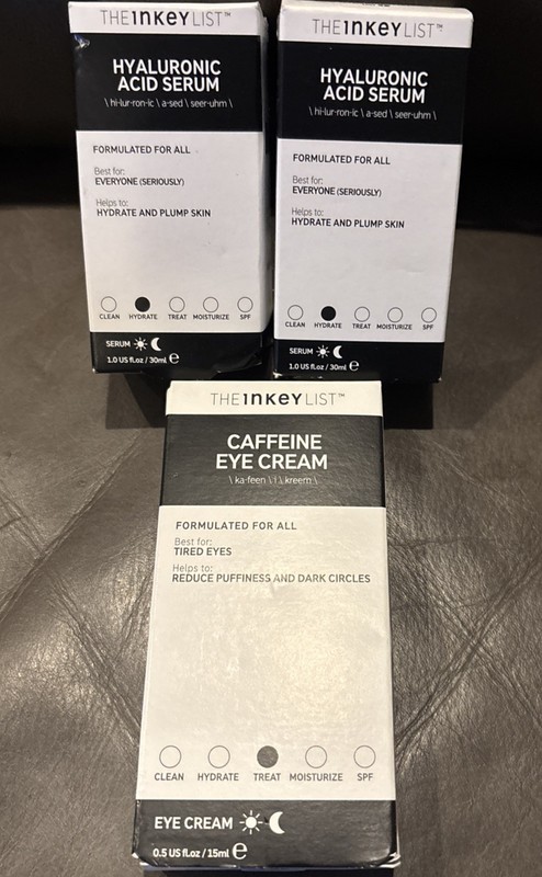 (2)THE INKEY LIST Hyaluronic Acid Serum 1oz / 30ml plus 1 Caffeine Eye Cream