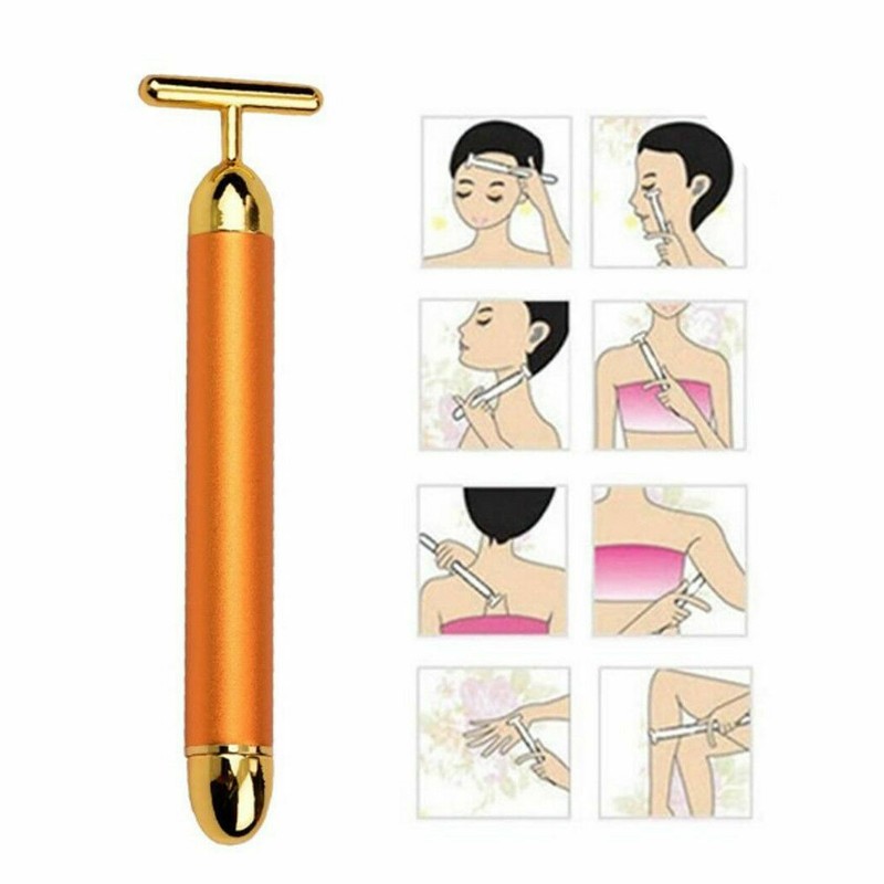 Beauty Bar 24k Golden Pulse Facial Massager T-Shape Electric Face Massage Tool