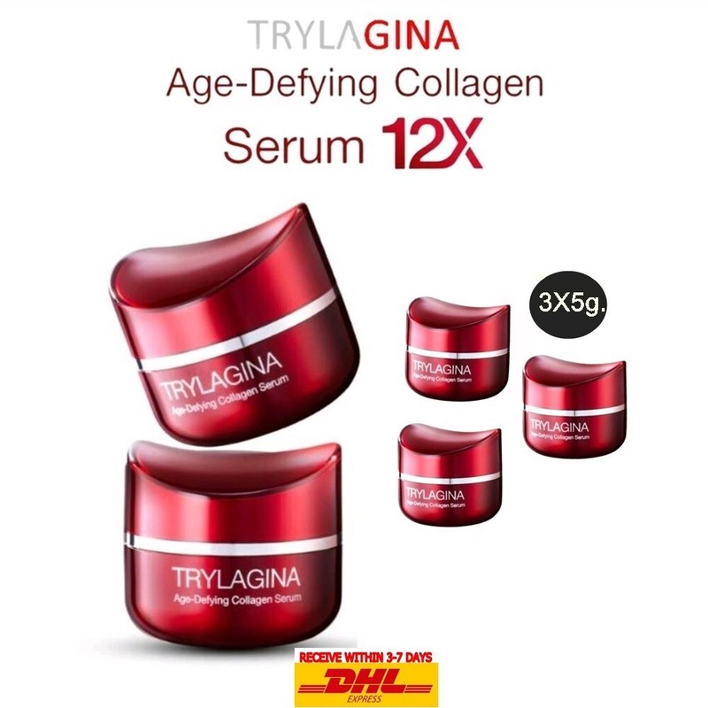 2X30g. 3X5g. TRYLAGINA Age–Defying Collagen Serum 12X Anti-Wrinkle Moisturizing