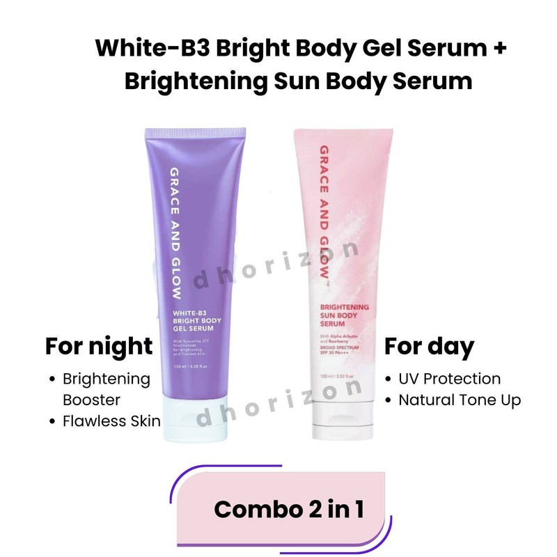 Combo 2 in 1 White-B3 Bright Body Gel Serum + Brightening Sun Body Serum Set