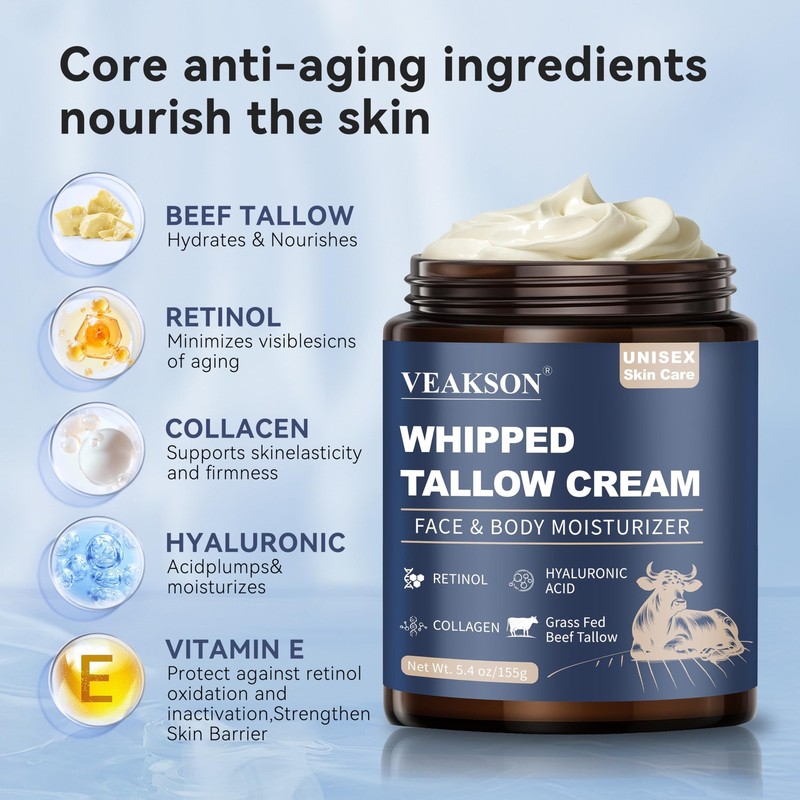 Beef Tallow for Skin, Grass Fed Whipped Beef Tallow and Honey Balm with Anti ... gallery