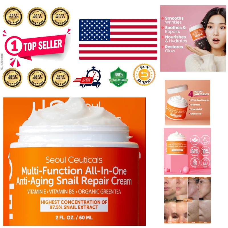 Potent Snail Mucin Cream 97.5% for Fine Lines – 2oz K Beauty Hydrator