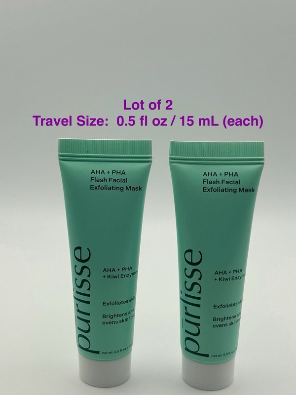 2x Purlisse AHA+PHA Flash Facial Exfoliating Mask~Travel Size 0.5 fl oz/15 mL