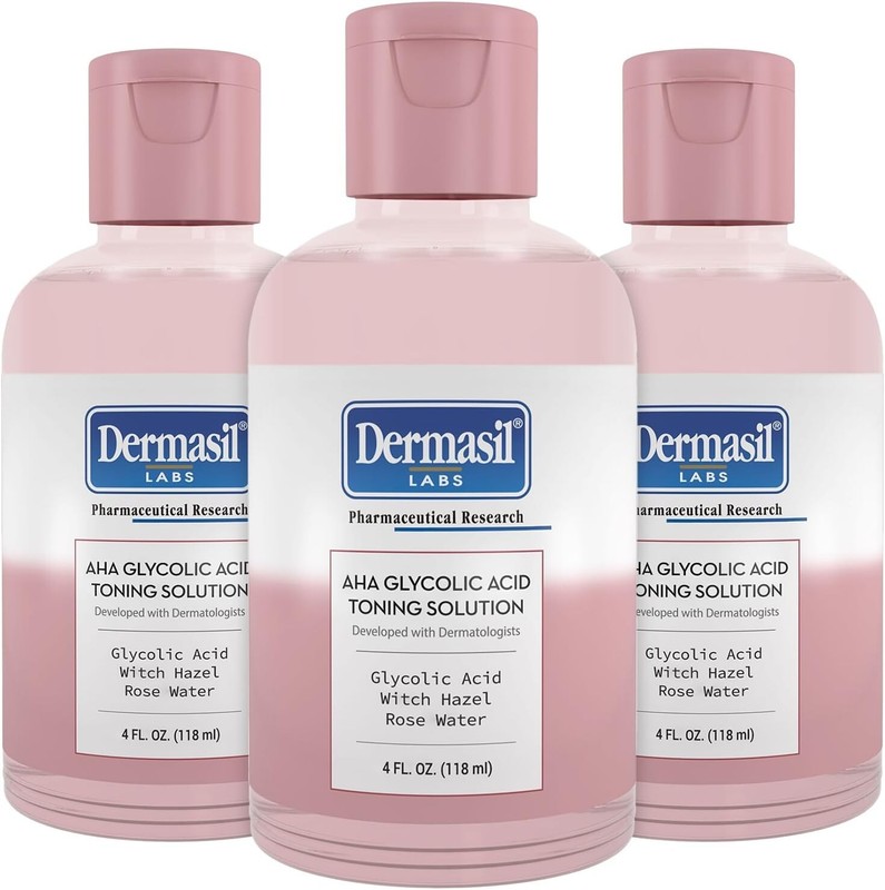 3 pk DERMASIL Labs Glycolic Acid Toning Solution 4 Fl oz Witch Hazel Rose Water