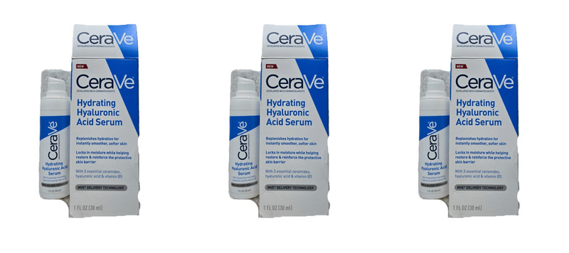 CeraVe Hydrating Face Serum 3 Pack 30ml Each Hyaluronic Acid Lightweight Formula