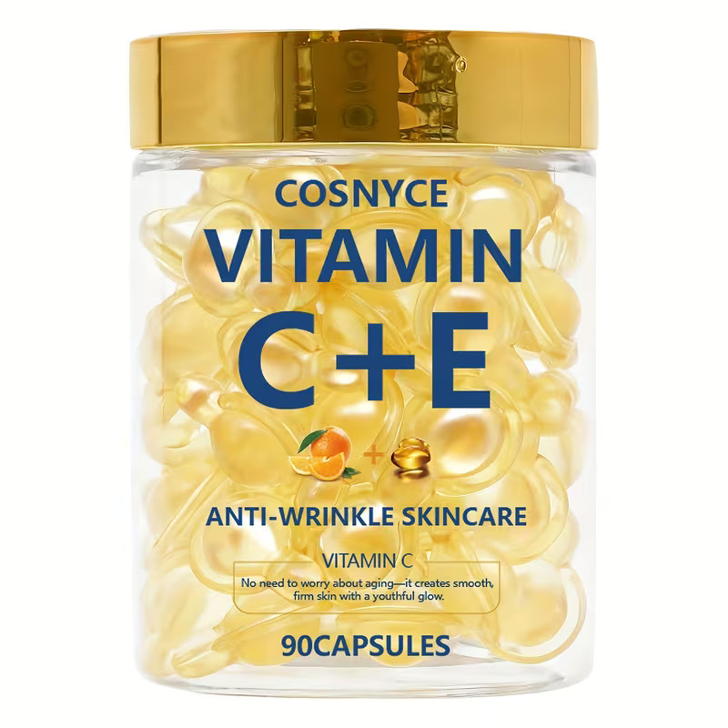 Vitamin C E Serum, Capsules 90pcs Collagen, Moisturizing Facial Essence