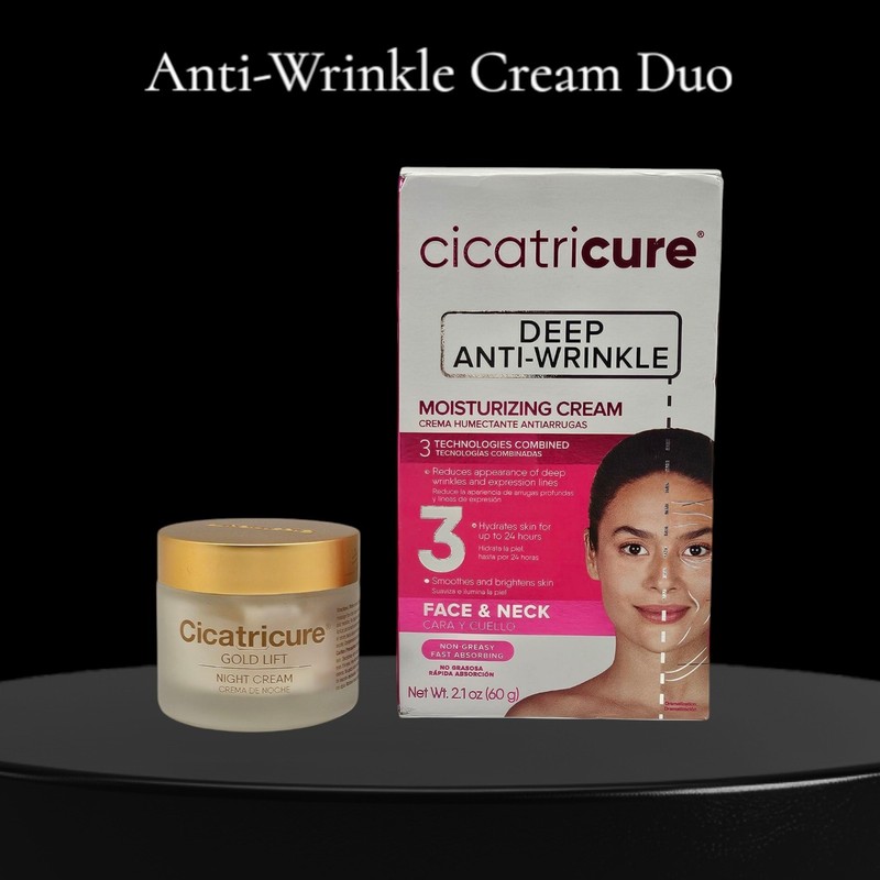 2PC CICATRICURE Gold Lift Night Cream + AntiWrinkle Moisturizing Face Neck Cream