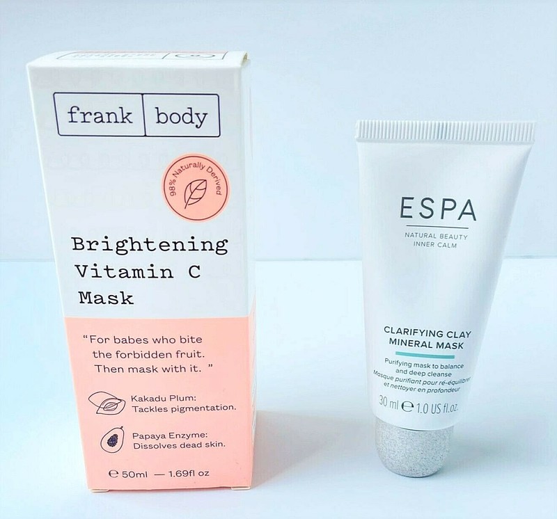 Frank Body Brightening Vitamin C Mask 50ml and ESPA Clarifying Clay Mask 30ml