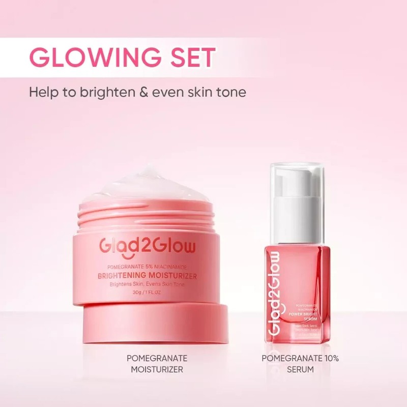 Glad2Glow 2 In 1 Basic Skincare Set Brightening Glowing Moisturizer Facial Serum